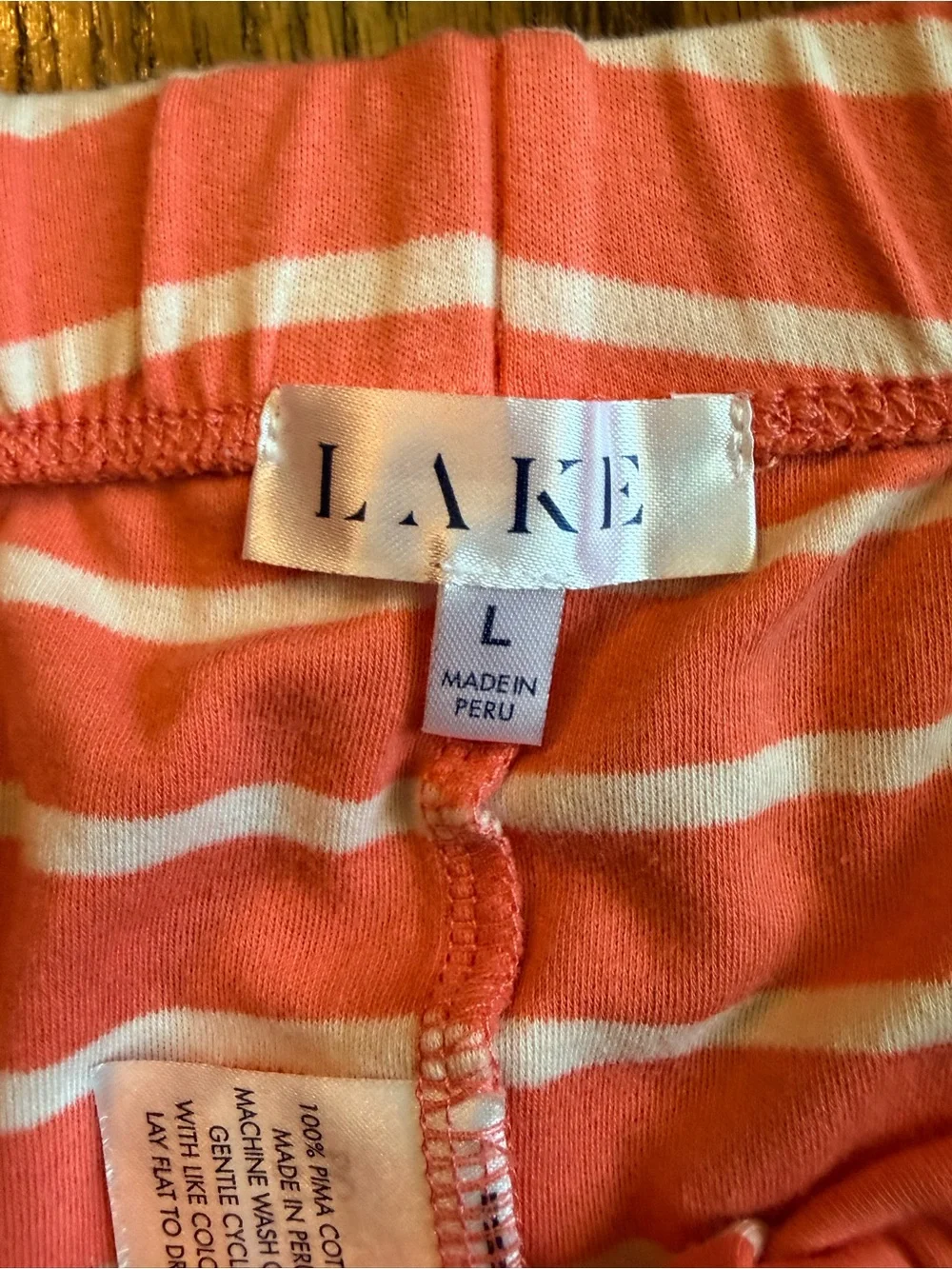 LAKE Pima Cotton Coral & White Striped Lounge Sleep Shorts Cozy - Large